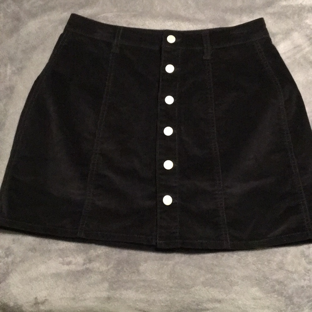 Black Button Down Corduroy Stretch Mini Skirt L